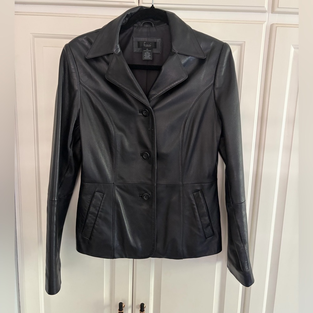 Frenchi lamb skin leather jacket, black, size medium